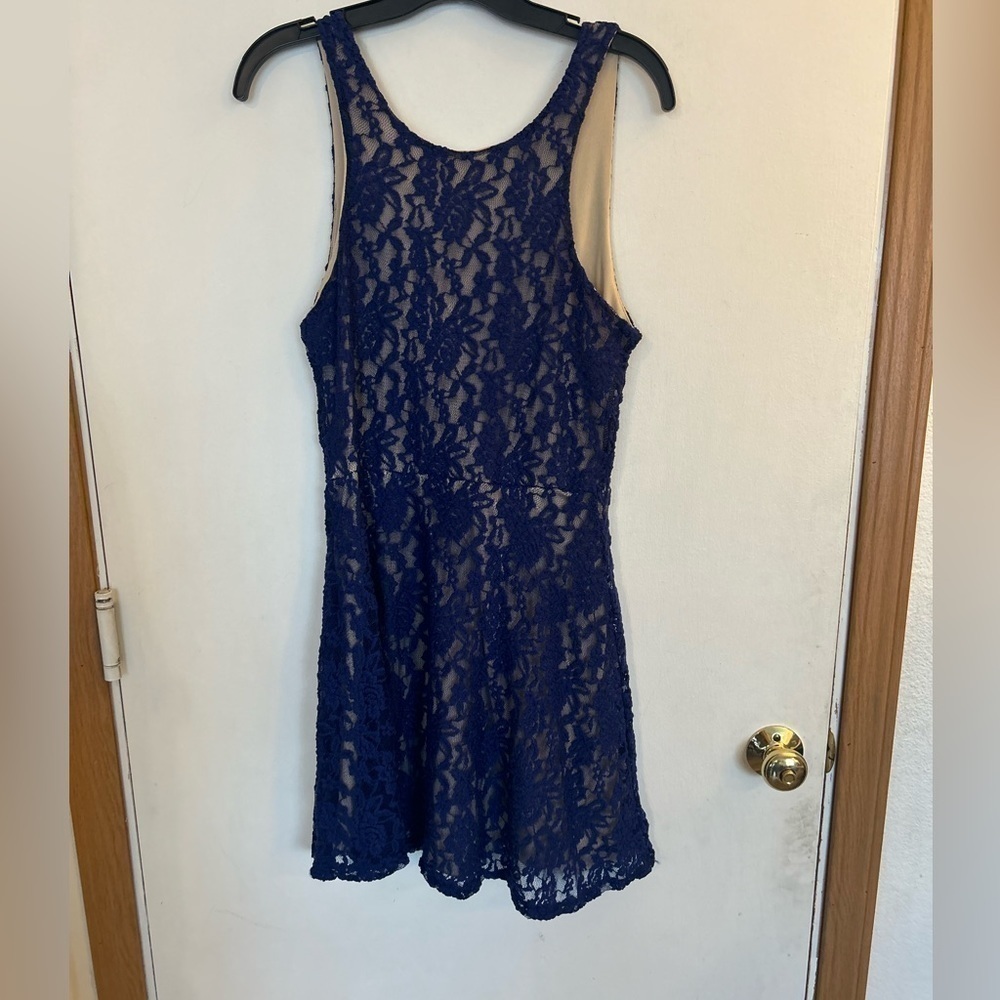 Mimi chica dress size large navy blue lace with cream underlay